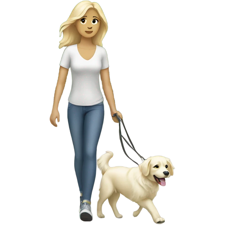 Woman walking a white golden retriever emoji