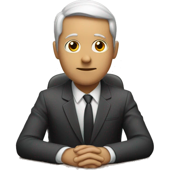 emoji of someone sitting at a desk hands closed together; serious looking emoji