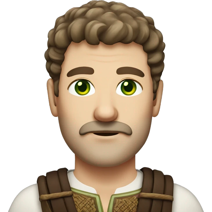 anglo saxon man, 80-20 brown hair part and stubble with moustache, green eyes emoji