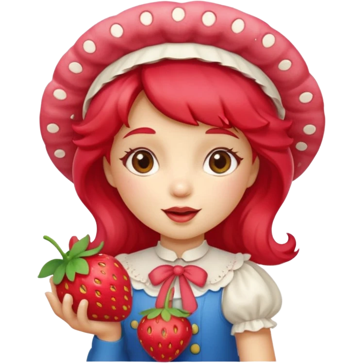 Vintage cartoon character strawberry shortcake hold a strawberry on her hand emoji