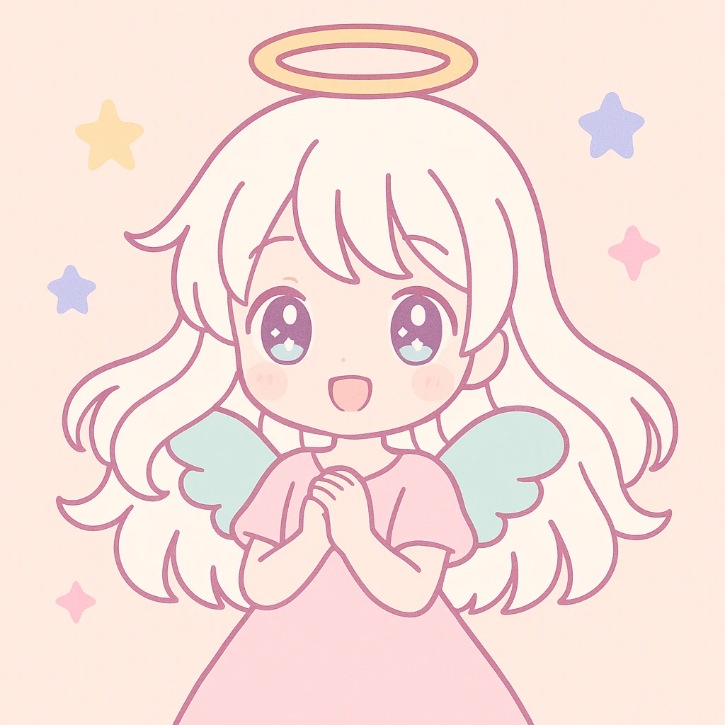 white angel girl, anime style, flowing hair, delicate wings, sparkling eyes emoji