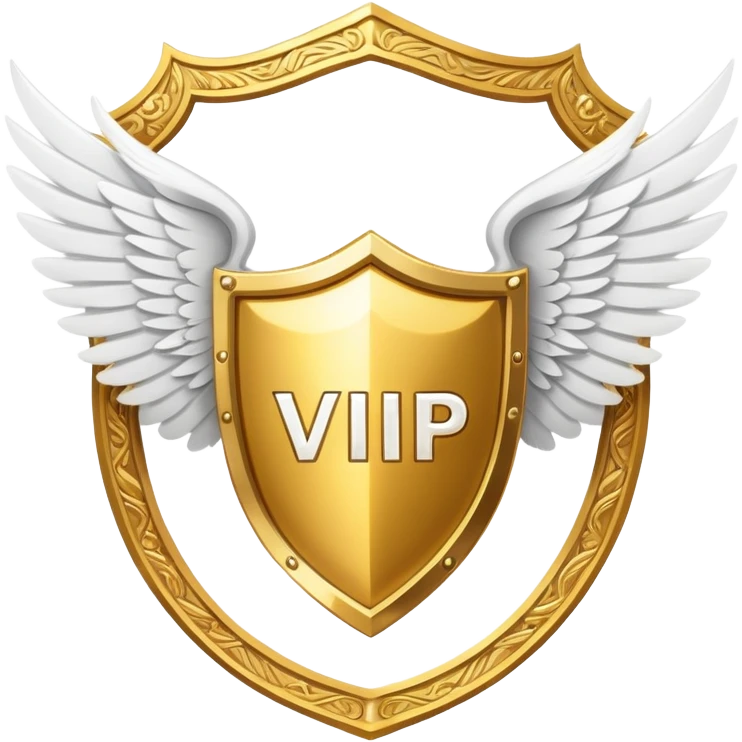 Gold shield with white wings and VIP text in the center emoji