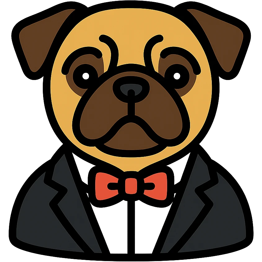 pug dog wearing a tuxedo, color icon emoji