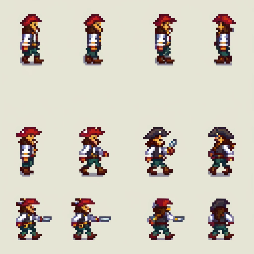 pirate character walking animation, 32-bit style, game sprite, side view emoji
