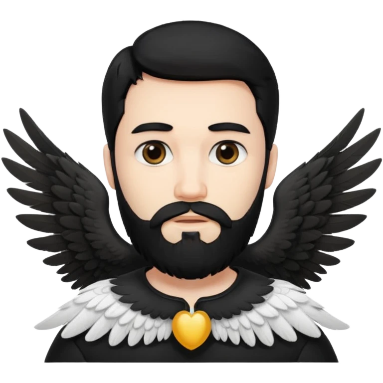 black hair, bearded man angel emoji