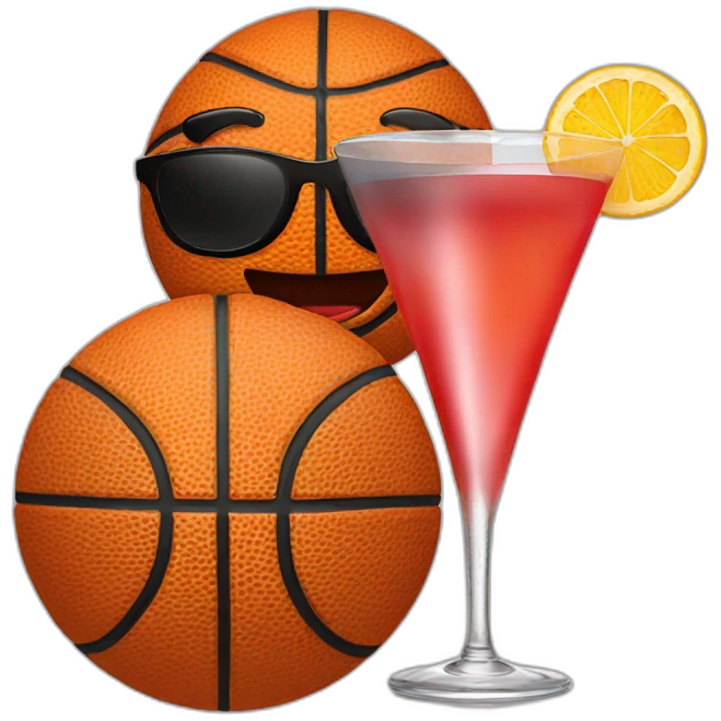 Basket ball with sunglasses and drinking cocktail emoji