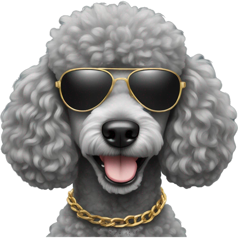Grey poodle wearing aviator sunglasses and gold chain emoji