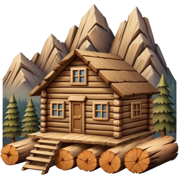  wooden house made of logs in the mountains emoji