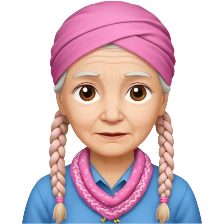 old woman with braids and a pink bandana emoji