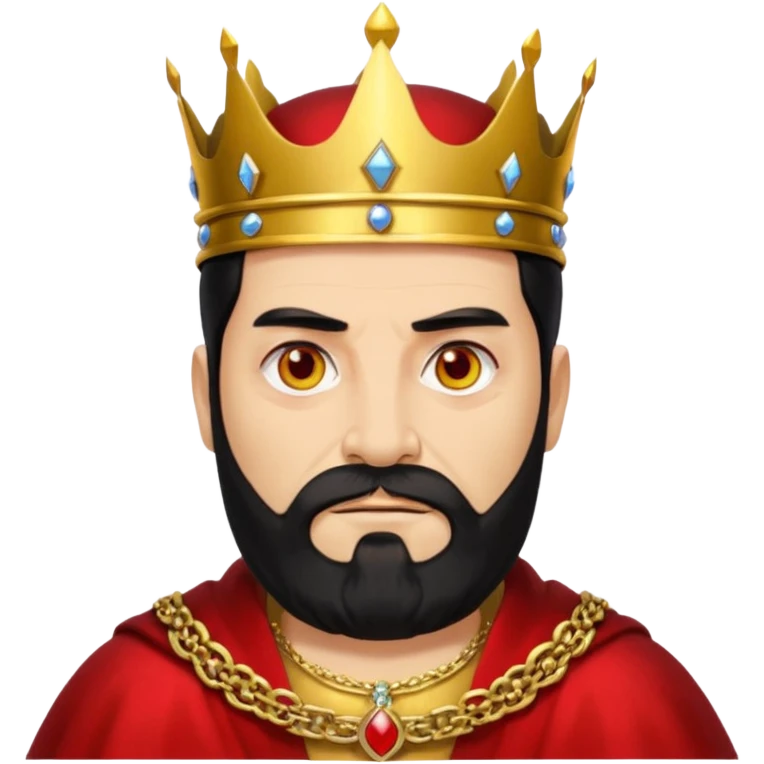 


an old king with yellow skin, red eyes, 60 years old, black hair, black beard, wearing a crown, red robe, fierce face, baron/lord vibe
 emoji