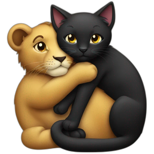 Lion Hugging Black Cat emoji