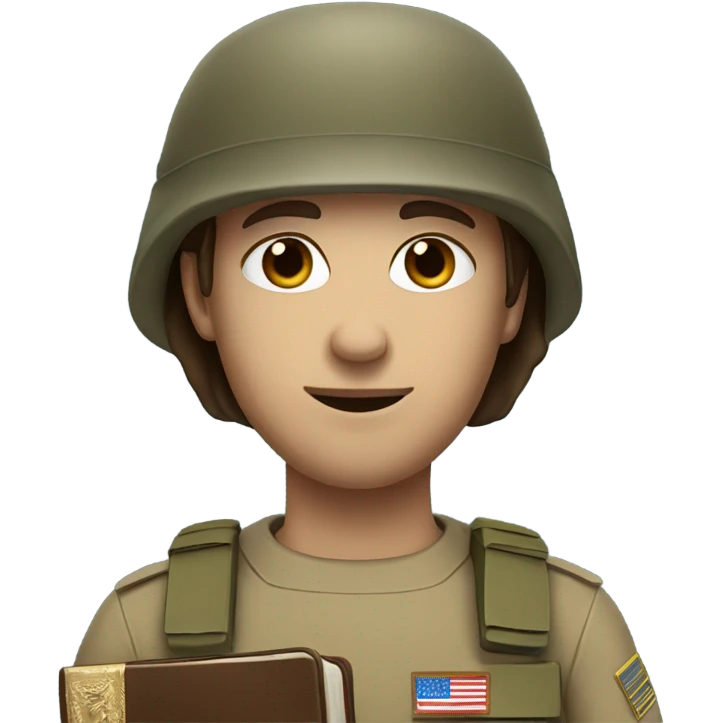 Army soldier holding a bible. No hat. Brown hair blue eyes emoji