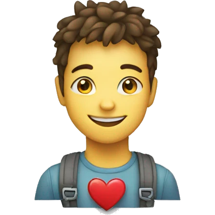 A smiling teenager holds a heart that is made up of small squares emoji