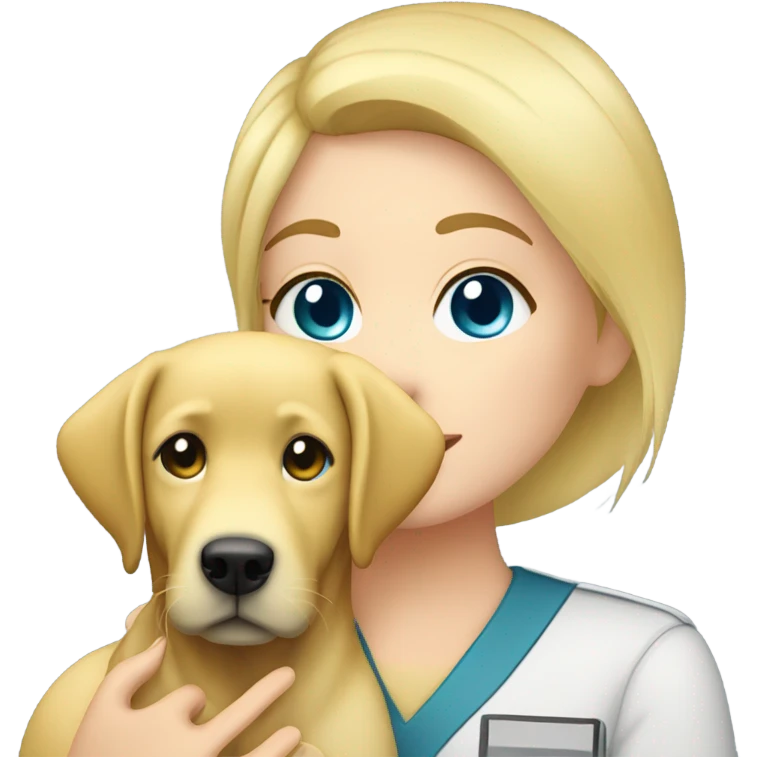 Female blonde vet with blue eyes petting yellow lab emoji
