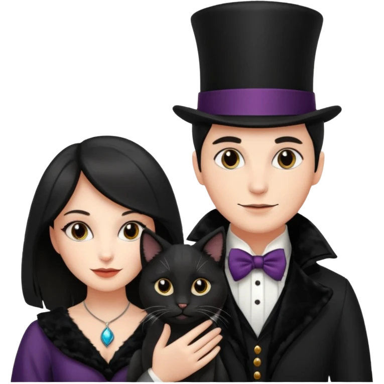 magician couple and their pet cat emoji