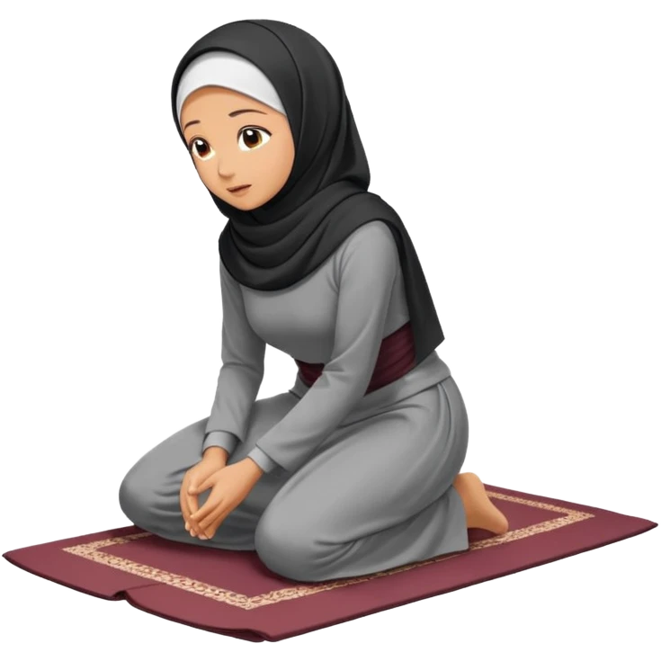 Woman Kneeling for Islamic prayer side view prostrate emoji