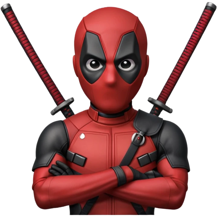 Deadpool holding katanas with mischievous grin emoji