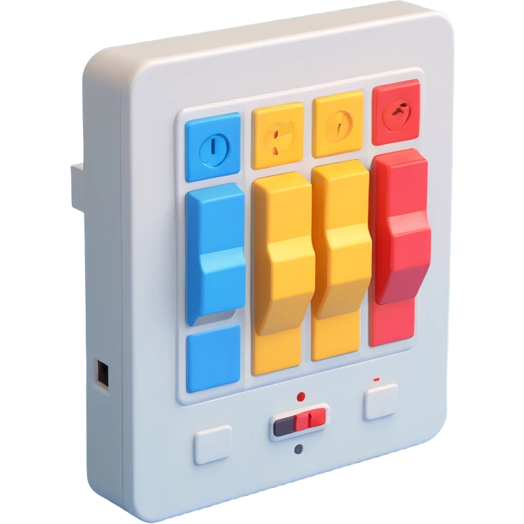 A 19-inch telecommunications switch in a 3D style, using a color palette of three colors (5EC6F1/F9DCAF/353946) emoji
