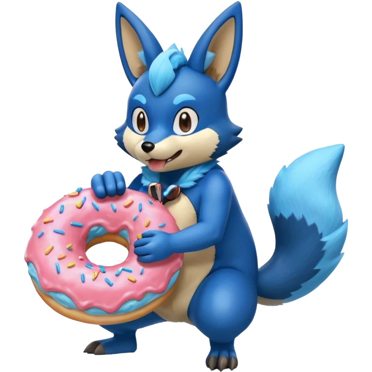 Lucario eating a sugary donut emoji