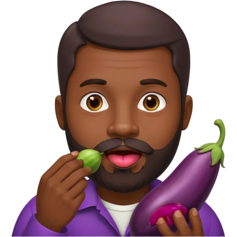 Dominican man with a beard is licking an eggplant emoji