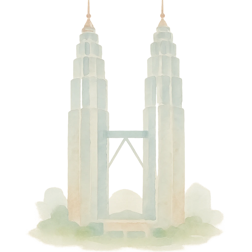 Petronas Twin Towers, watercolor illustration, soft colors emoji