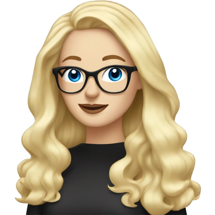 Hyper beautiful blonde Caucasian woman blue eyes and black glasses waving emoji