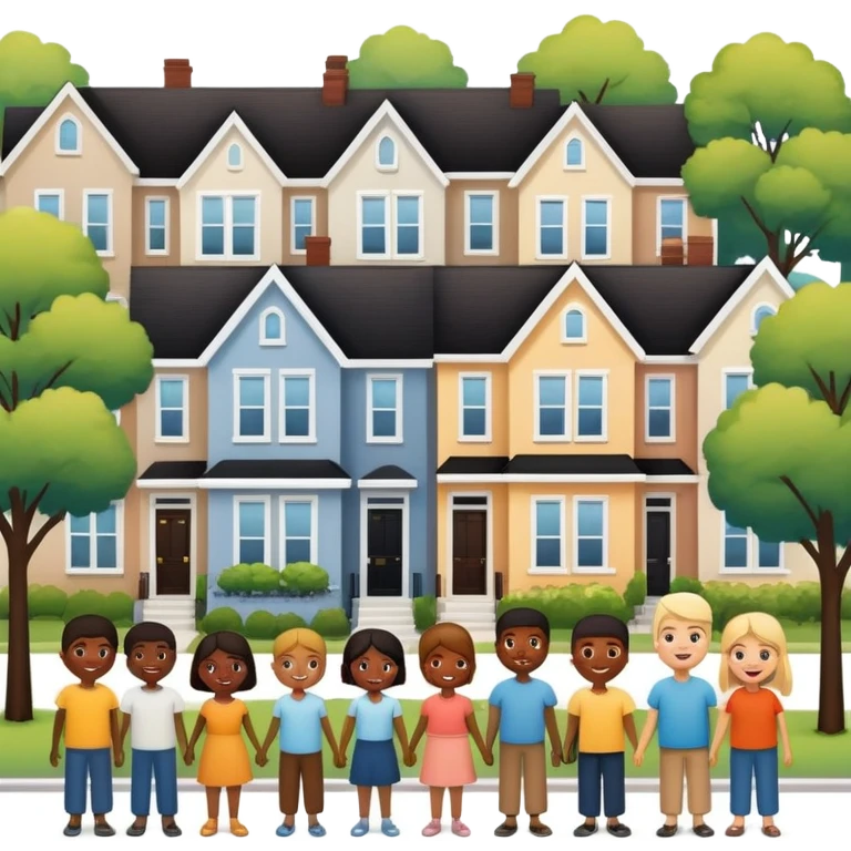 Neighborhood houses with people outside talking emoji
