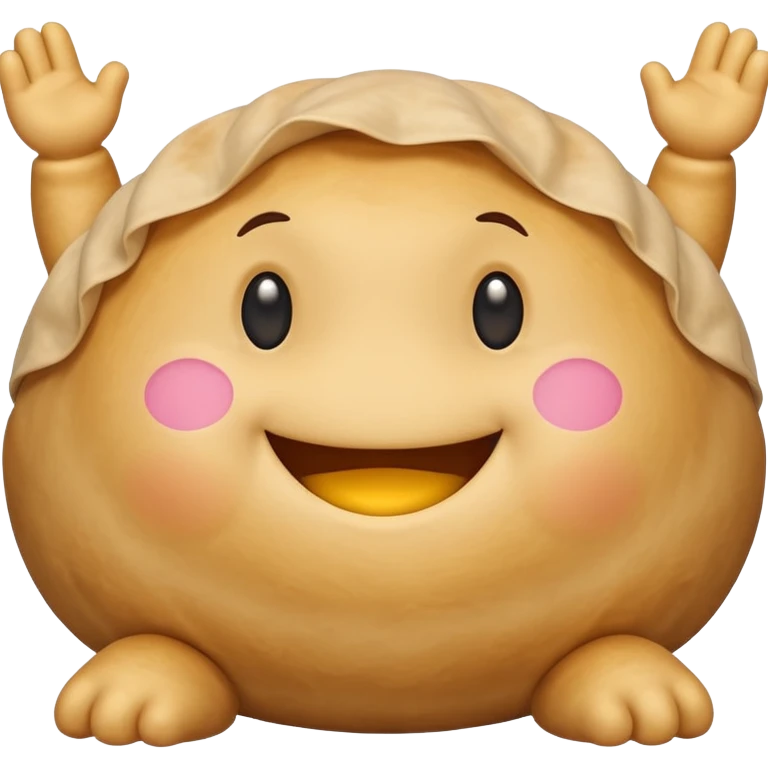 dumpling with a smiley face and little arms and legs emoji