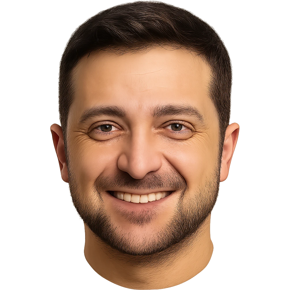 photorealistic emoji style portrait of Vladimir Zelensky smiling, no background emoji