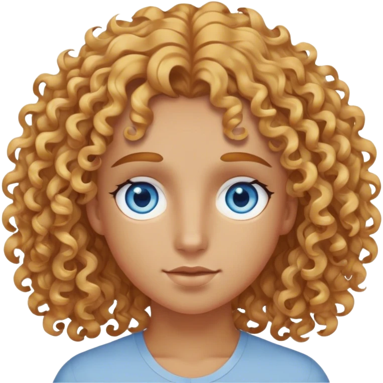 Slightly tanned skin, curly golden hair, greyish blue eyes, very pretty  emoji