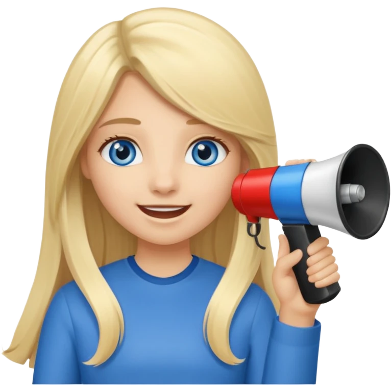 blue eyes blonde girl with megaphone saying timeout long hair smiling emoji