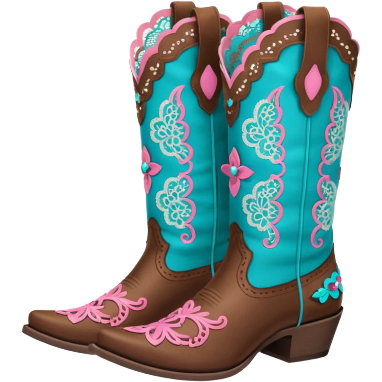 cowgirl boots cute a tiny bit of pink on it no teal lacy detailing emoji