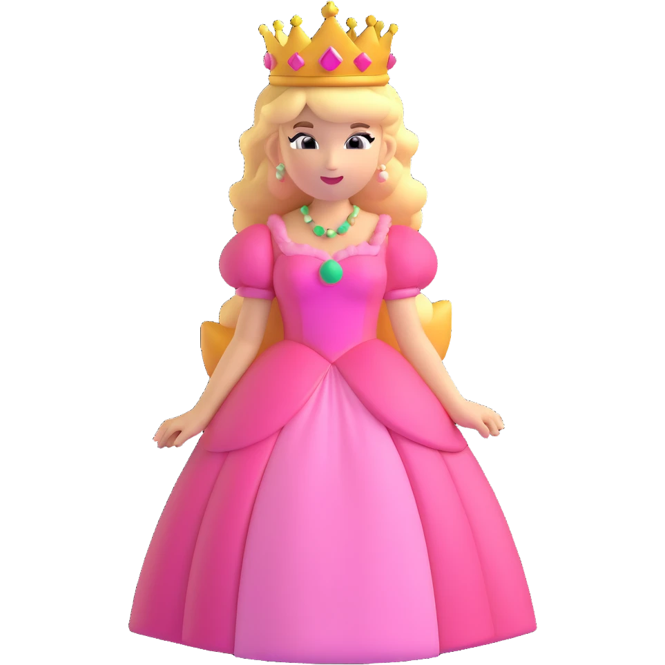 Princess Peach from Mario games with blonde hair, pink dress, crown emoji