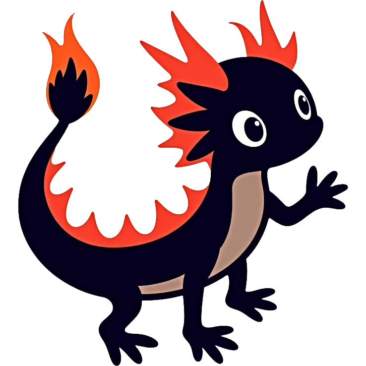 salamander black with fiery red flashes on the scales emoji