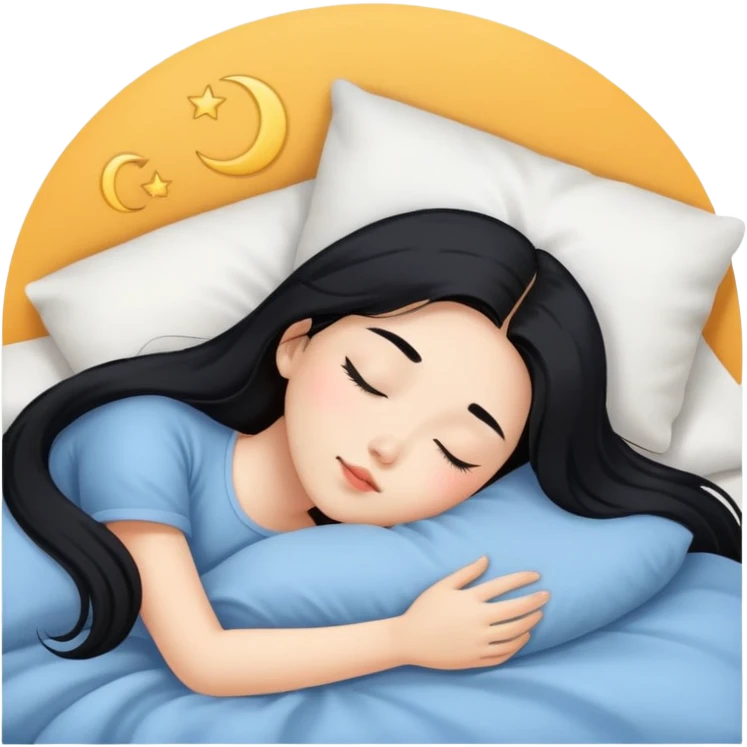 Beautiful Asian girl with long black hair sleeping in bed emoji