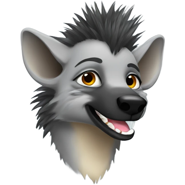 Gray hyena with hawk hair style grinning  emoji