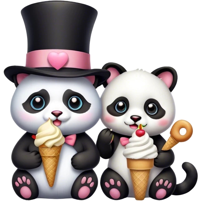 Cat with tophat + Panda eating ice cream emoji
