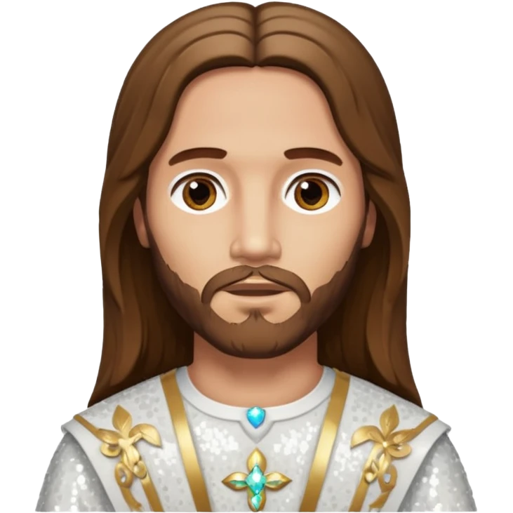 Jesus Christ from The Bible with long brown hair, white sequin outfit emoji