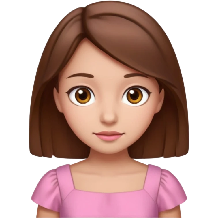 Girl with brown hair, brown eyes with a pink dress emoji