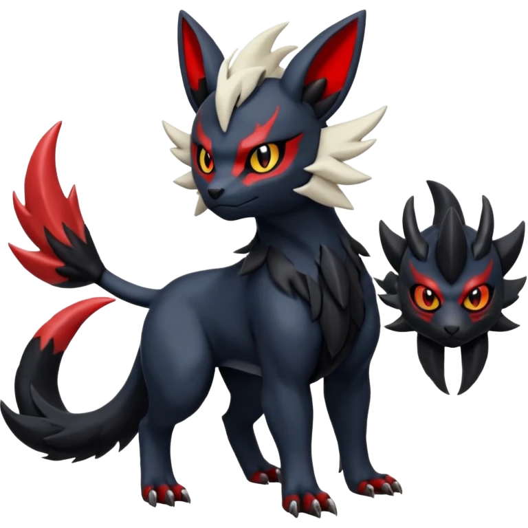 Handsome cool badass edgy Absol-Litten-Umbreon-Giratina-Yveltal-Pokémon-Fakémon-fusion-hybrid-creature, full body emoji