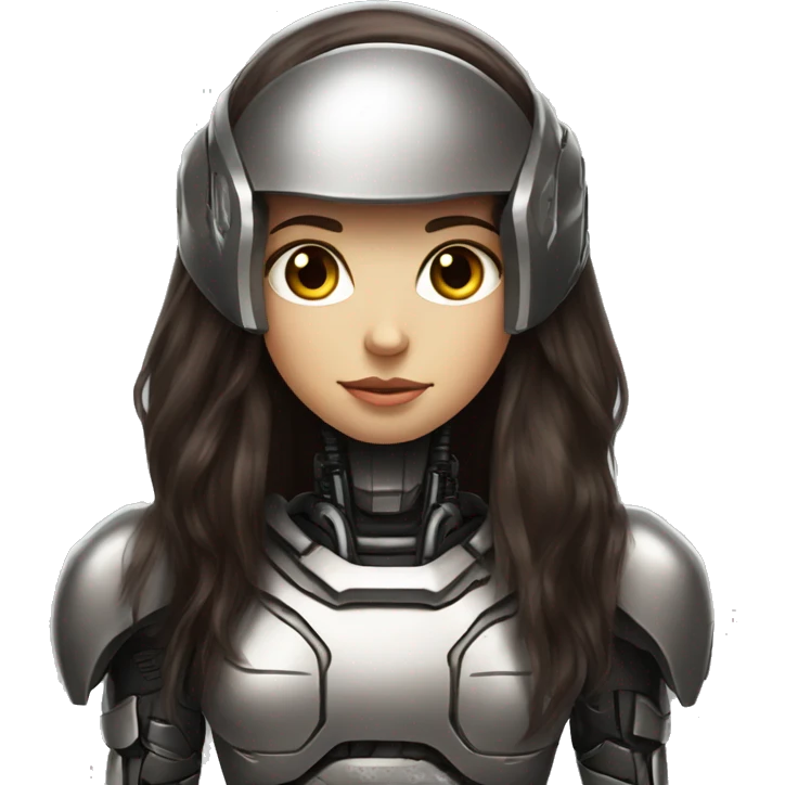 Cyborg robot girl dark brown long hair and helmet emoji