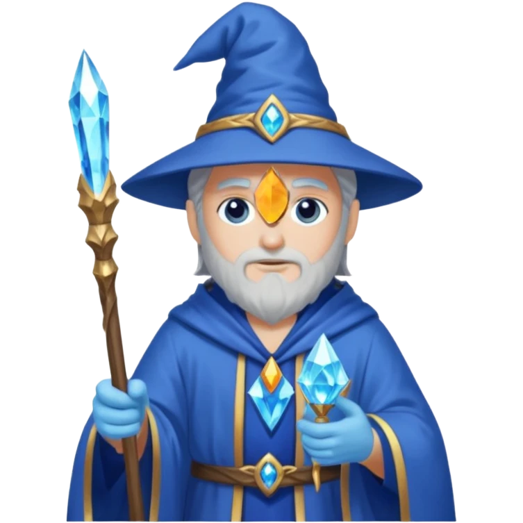 Wizard in blue robe with crystal-topped staff emoji