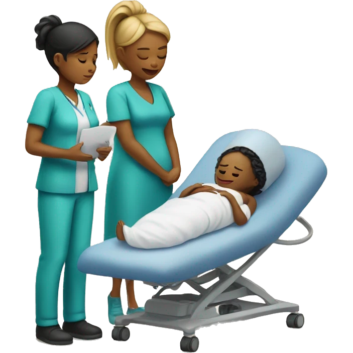 a woman gives birth and doctors stand nearby emoji