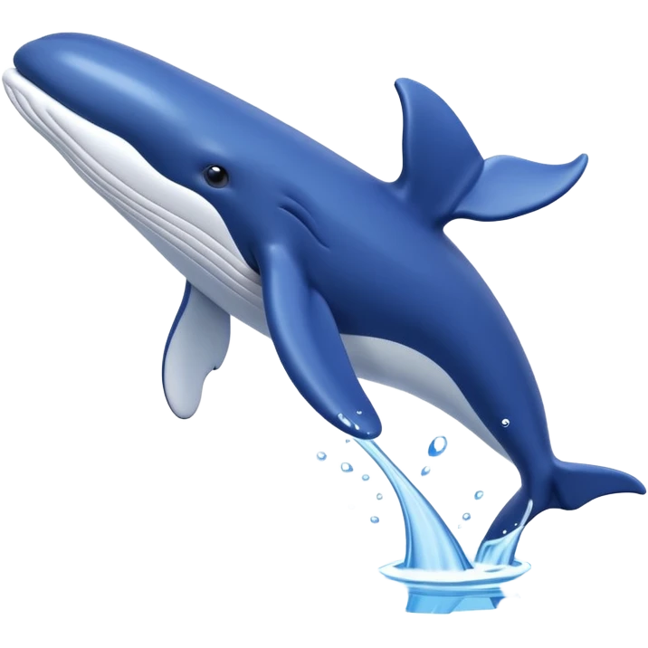 A 3D cartoon whale tail rising from the water, smooth surface reflection, ocean background, Memoji-style. emoji