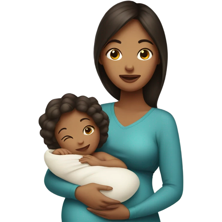 Pregnant Woman with dark brown hair Holding A Newborn Baby emoji