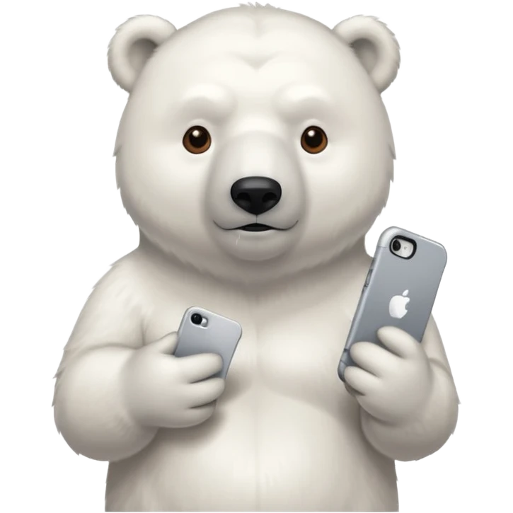 Serious Polar Bear standing body with iphone in hand  emoji