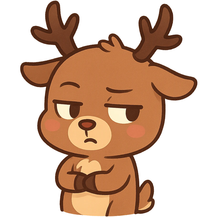 Yuho the reindeer giving a side-eye, cute and expressive, simple background emoji