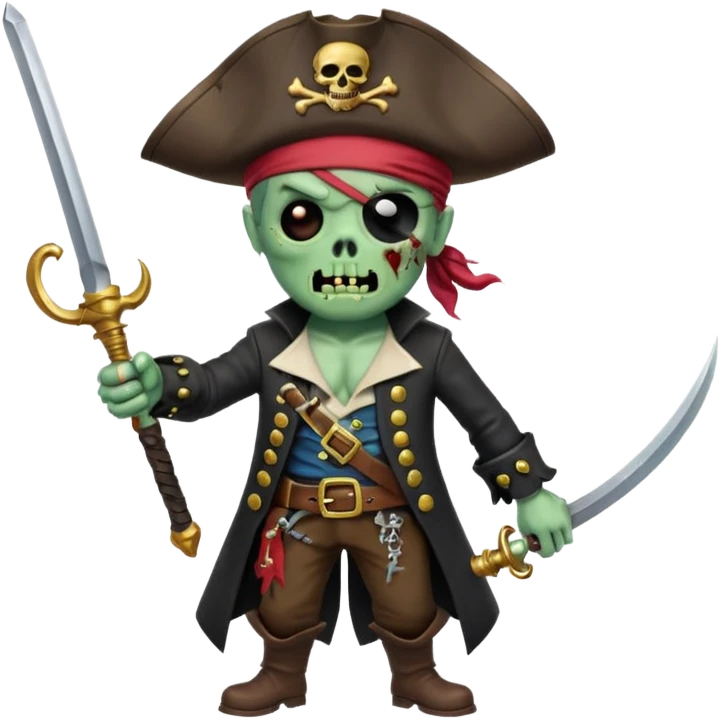 Pirate Zombie in tricorn hat waves a saber emoji