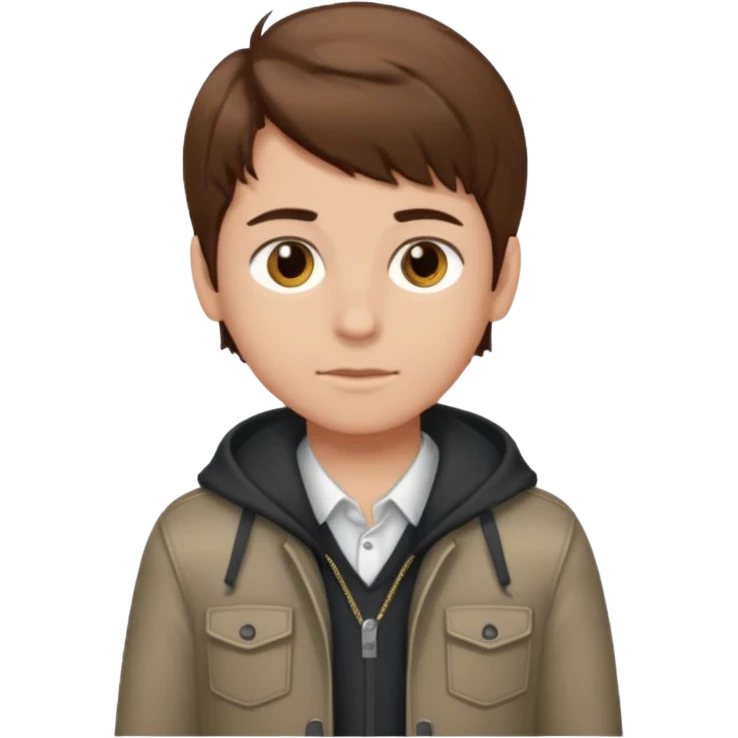 Create emoji of a boy with brown hair and brown eyes too, he is very modern  emoji