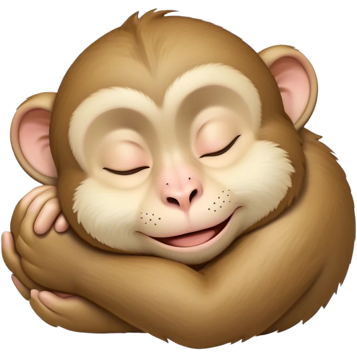 Meme-Worthy cute Sleeping Macaque Portrait Emoji, Head resting peacefully with a contented smile, showcasing soft, downy fur and eyes gently closed in serene slumber, Simplified yet comically adorable features, highly detailed, glowing with a soft, drowsy glow, high shine, relaxed and utterly lovable, stylized with an air of playful laziness, bright and heartwarming, soft glowing outline, capturing the essence of a sleeping macaque that feels destined to become the next viral icon of adorable rest! emoji